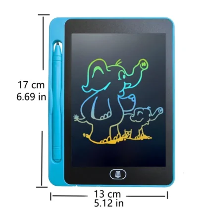 Colorful LCD writing tablet with elephant drawing.