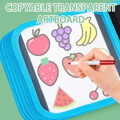 Person drawing fruits on transparent artboard